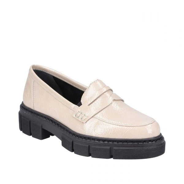 Rieker - Beige Lak Loafer med Blød Sål til Dame