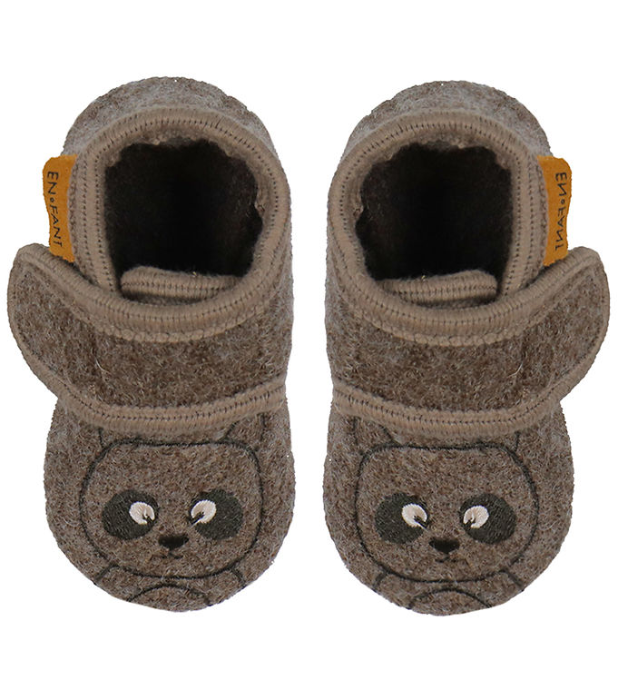 En Fant Hjemmesko - Uld - Chocolate Brown m. Bjørn